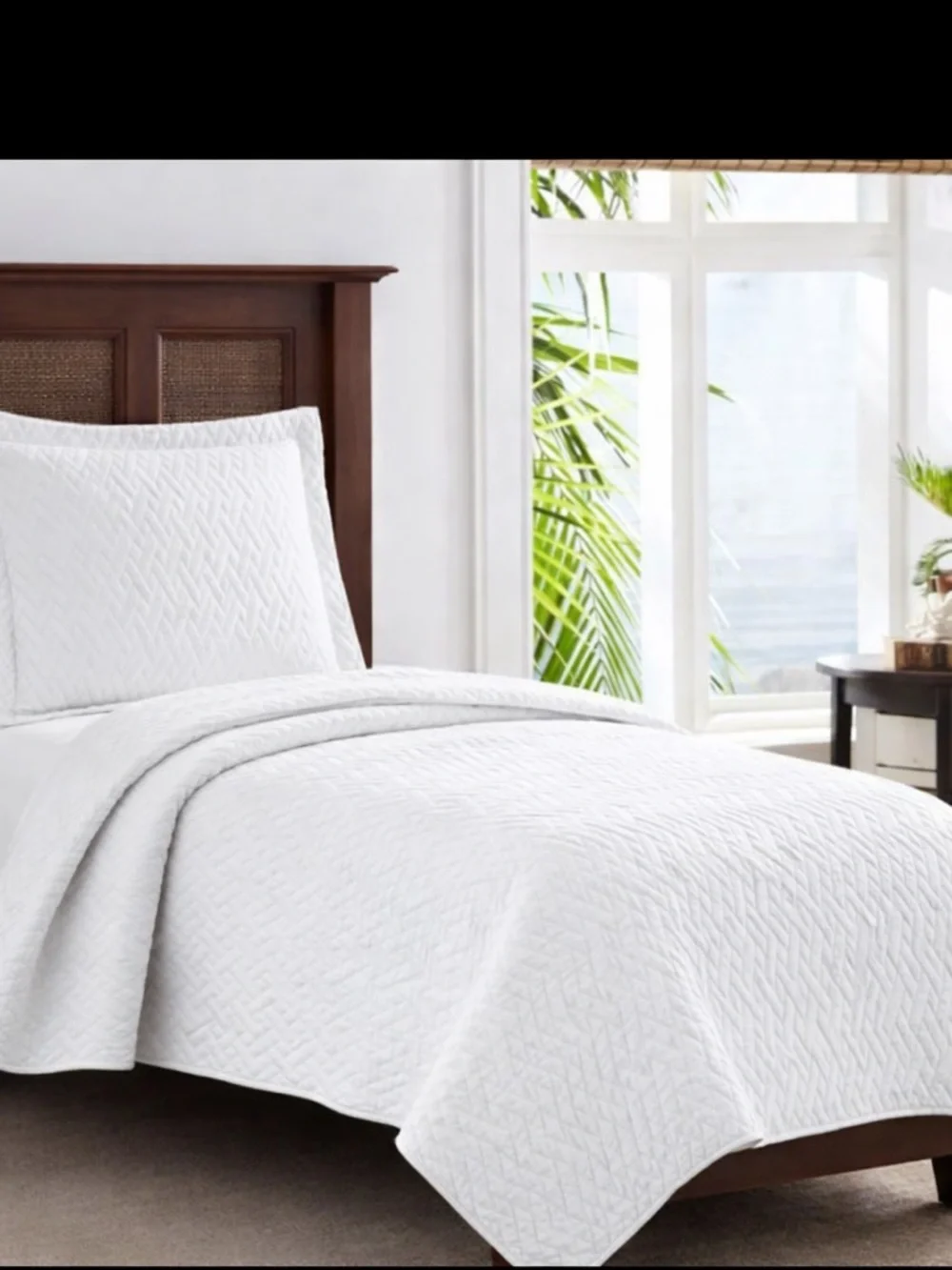 Tommy Bahama Twin Solid Raffia Quilt Bedding Set White NWT